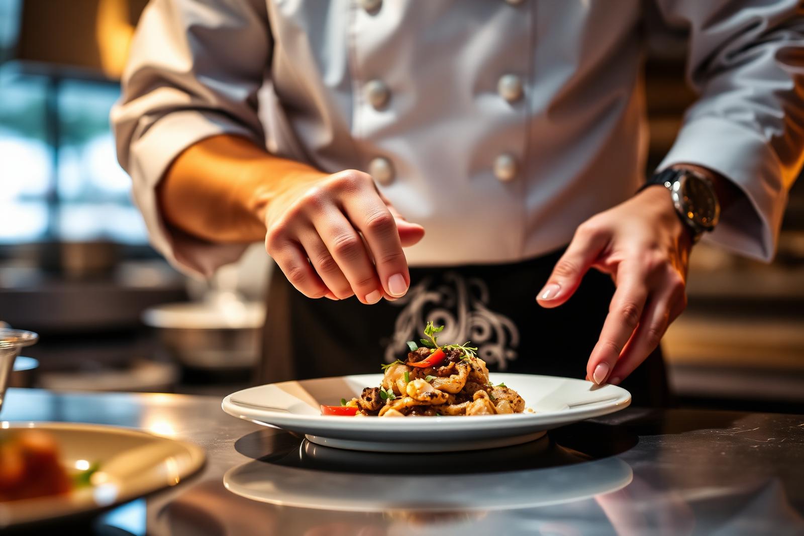Chef plating a dish at Tocte